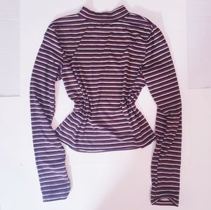 Multi-Stripe Long Sleeve Mock Neck Top